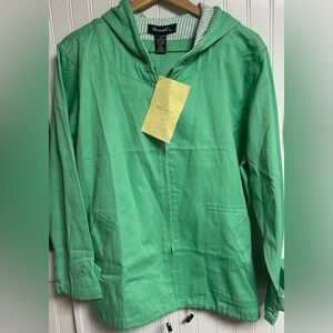 Denim & Co Jacket Women’s Sz XL Green Full Zip Unlined Seersucker Hood NWT